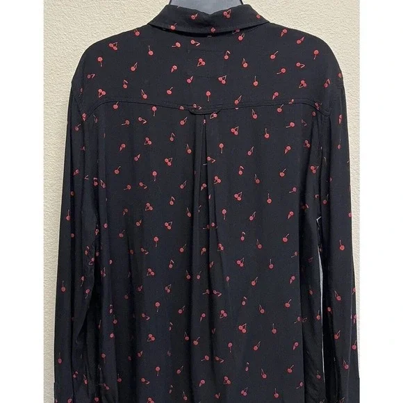 RAILS Women’s Rocsi Metallic Cherry Print Button Down Shirt Black Red Size S - Picture 8 of 11